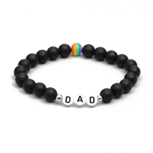 Matte black beaded bracelet with DAD letter beads and colorful stone for Father's Day