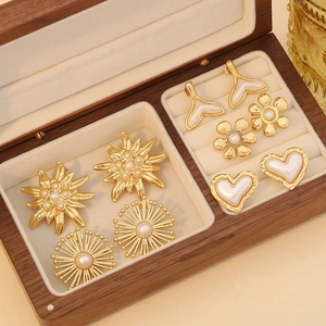 Stud Earrings Stainless Steel Gold Plated With Imitation Artificial Pearl Heart Flower Fishtail Geometric Vintage Elegant Women