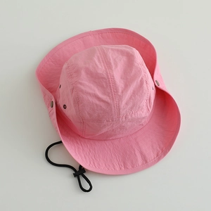 Bright pink quick-dry kids bucket hat with breathable holes and adjustable windproof strap