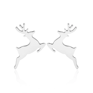 Cute reindeer stud earrings in polished silver finish for a minimalist festive look