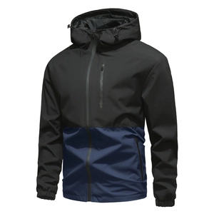 Giacca A Vento Con Cappuccio Da Uomo Impermeabile Color-Block Tasca Con Zip Casual Sport All'aperto