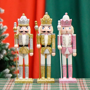 Nutcracker King Soldier Ornament Wooden Glitter Christmas Decoration European Style Festive Holiday Desktop Decor
