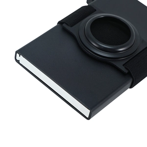 Minimalist black aluminum RFID blocking wallet with AirTag holder and elastic band