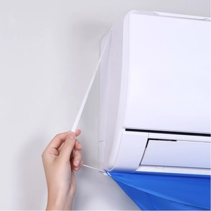 Blue waterproof air conditioner cleaning cover with elastic straps for home AC maintenance