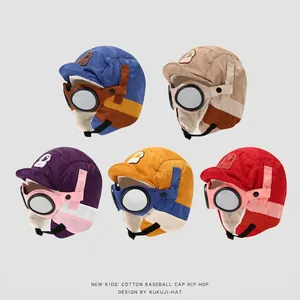 Kinder Winter Pilot Fliegermütze Mit Brille Baumwolle Warm Winddicht Ohrenklappe Trapper Lei Feng Mütze Für Jungen Mädchen
