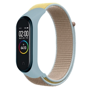 Light blue and beige nylon loop sport strap for Xiaomi smart band on white background