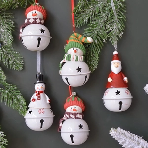 Christmas Hanging Bell Ornaments Snowman Santa Claus Resin Metal Star Cutout Tree Decorations Holiday Festive Decor
