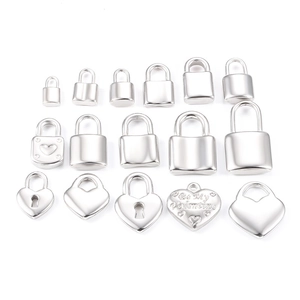 Polished silver stainless steel heart and rectangle lock pendants for DIY necklaces