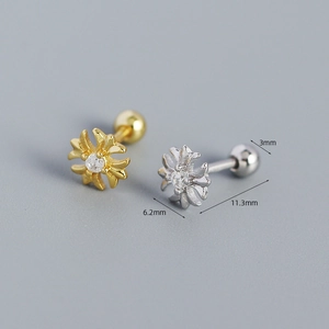 S925 silver cross screw-back stud earrings with cubic zirconia in gold and silver