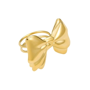 Elegant gold bow ring for women with double-band design on a clean white background