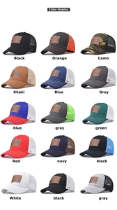 Collezione di cappellini trucker con toppe in pelle bandiera USA in 15 varianti colore
