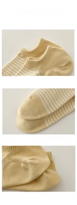 Detail view showing elastic cuffs, reinforced toes and 3D heels on striped cotton socks