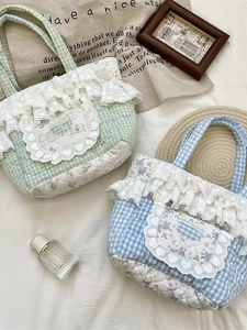 Quilted cotton handbags with lace trim and sweet bunny patterns in fresh plaid designs
