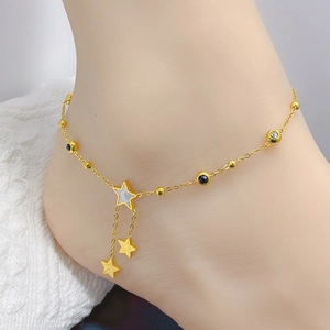 Titanium Steel Star Shell Butterfly Tassel Anklet For Women Gold Plated Zircon Double Sided Foot Jewelry