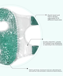 Detailed macro view of mint green cooling eye mask with adjustable elastic strap