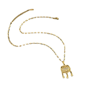 Titanium steel gold necklace featuring a faux Hetian jade longevity lock with tassels