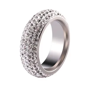 Stainless Steel Ring With Multiple Row Pave Rhinestone Shiny Luxury Statement Jewelry For Men Women