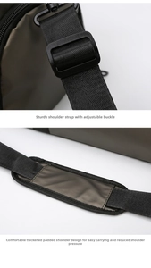 Adjustable padded shoulder strap detail for fitness bag with durable nylon and buckles