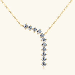 Detail view of S925 sterling silver V-shape necklace with sparkling white zircons