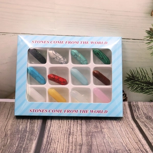 12-piece set of natural crystal hexagonal stone columns in a blue window gift box