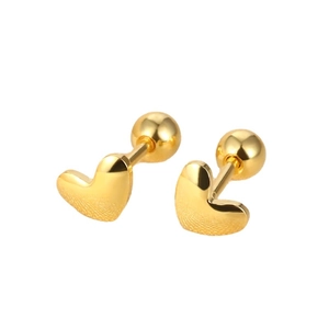 S925 sterling silver gold heart stud earrings with secure screw back closure