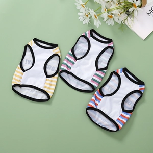 Breathable mesh pet vests with three-color striped design for summer puppy comfort