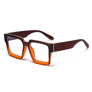 Classic square frame glasses in brown orange gradient finish with blue light blocking lenses