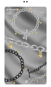 Detailed view of S925 sterling silver chain bracelet with T-bar clasp and crystal charms