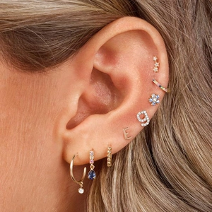 S925 silver needle drop earrings set with colorful zircon and gold metal finish