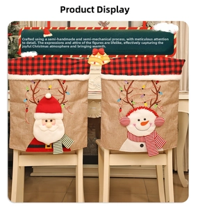Detail of Christmas chair covers featuring Santa and Snowman with 3D applique on burlap