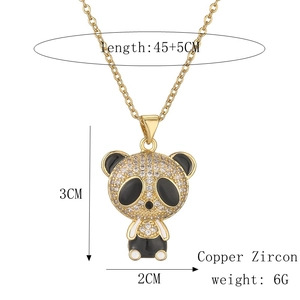 Detailed size specifications for a gold panda pendant necklace with zircon stones