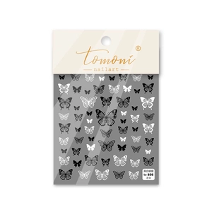 Thin flexible self-adhesive black and white butterfly nail art stickers with various patterns