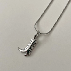 Silver western cowboy boot pendant on snake chain necklace with vintage patterns