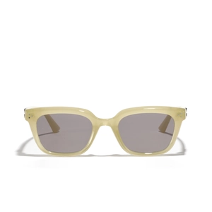 Retro cat-eye sunglasses with cream frame, grey lenses and silver rivet accents