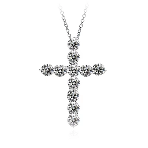 Elegant S925 silver French Baroque cross necklace featuring eleven bright zircons