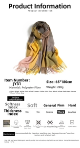 Polyester plaid tassel scarf details, 65x180cm size, 220g weight, soft thick texture