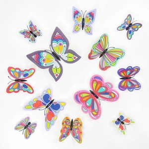 Colorful waterproof 3D butterfly wall stickers in various sizes for creative home decoration