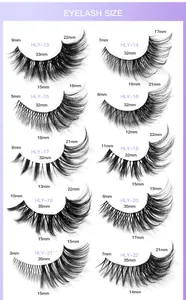 Detailed eyelash size chart showing lengths and band width for fox-eye styles