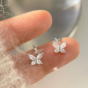 Butterfly Stud Earrings With Alloy Zircon Inlay And 925 Sterling Silver Earring Post Minimalist Fashion Jewelry For Women