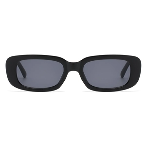Fashionable black rectangle cat-eye sunglasses with retro plastic frames for street style