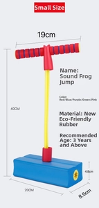 Detailed size chart for foam pogo jumper with acoustic sound in various colors