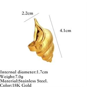 18K gold plated stainless steel starfish ring for women with dimensional measurements