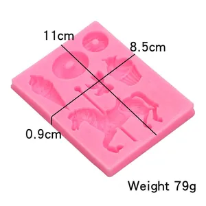 Pink silicone carousel and dessert mold for cake decorating and fondant 11x8.5cm