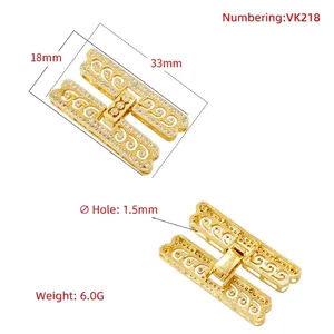 18K gold plated H-shape bow jewelry clasp with cubic zirconia pavé for DIY necklaces
