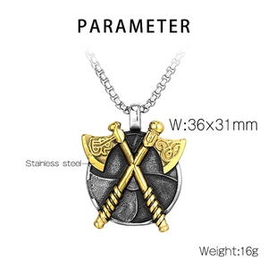 Detail view of Viking axe pendant with 36x31mm dimensions and stainless steel material