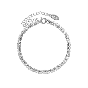 Double-layered stainless steel bracelet with a tennis chain and micro-pave zircon crystals