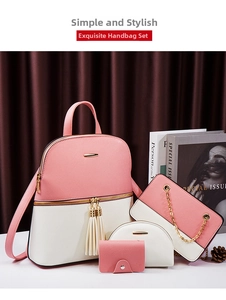 Pink and beige four-piece set with backpack, shoulder bag, pouch and card holder