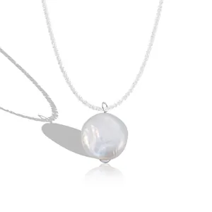 S925 Sterling Silver Shimmering Chain Necklace With Natural Baroque Pearl Pendant Minimalist Elegant Jewelry For Women