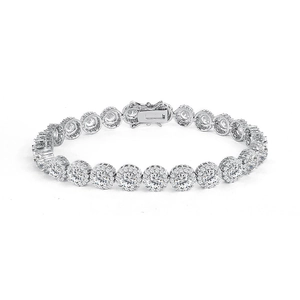 Silver luxury hip hop tennis bracelet with round cut cubic zirconia and halo setting