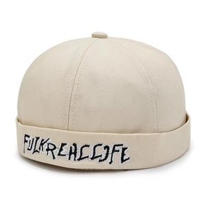Unisex cream cotton docker hat with street style FULLREALLIFE embroidery on brim